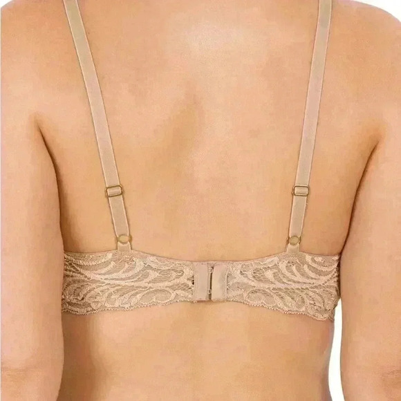 NATORI Beige Nude Cafe Lace Trim Mesh Feathers Plunge T-Shirt Bra | Size 34G - Picture 2 of 8